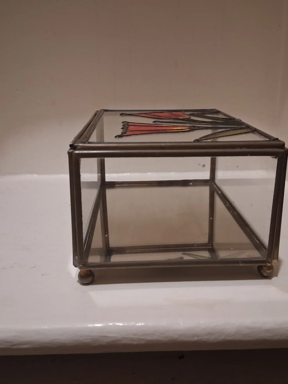 Vintage Brass & Stained Glass Jewelry Box